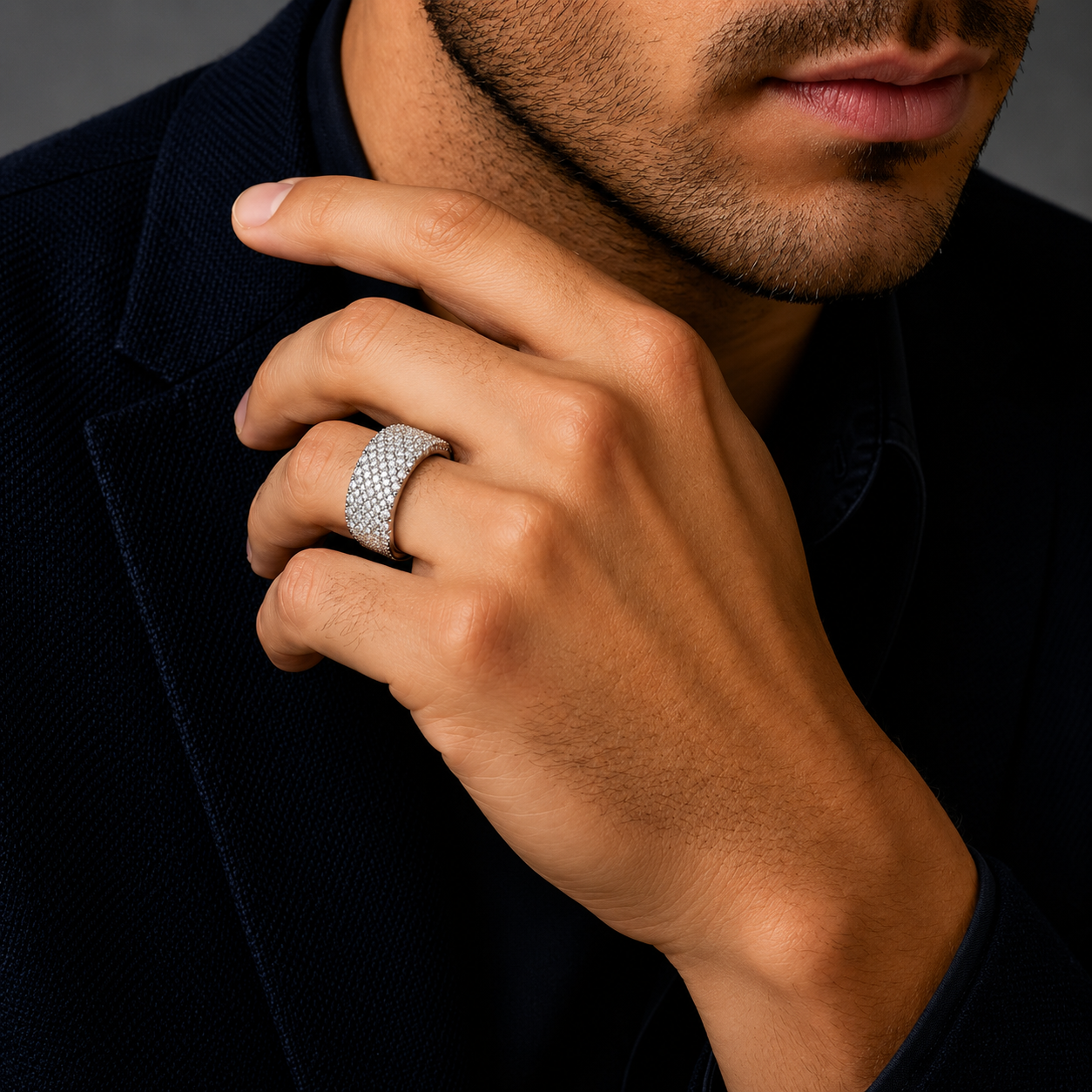 Premium Sterling Silver Ring for Men with Pavé Cubic Zirconia