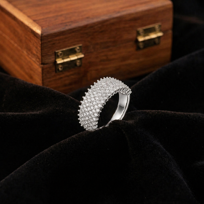 Full Dome Multi-Row Stone 925 Sterling Silver Men's Statement Ring