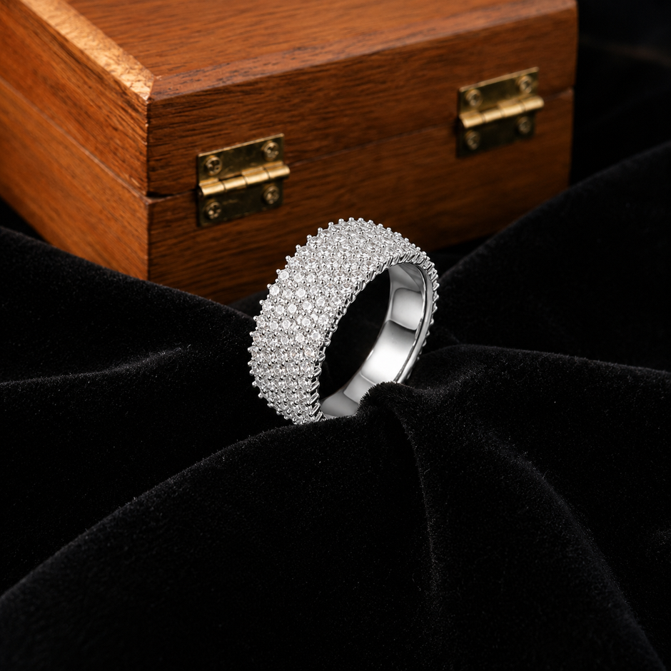 Premium Sterling Silver Ring for Men with Pavé Cubic Zirconia