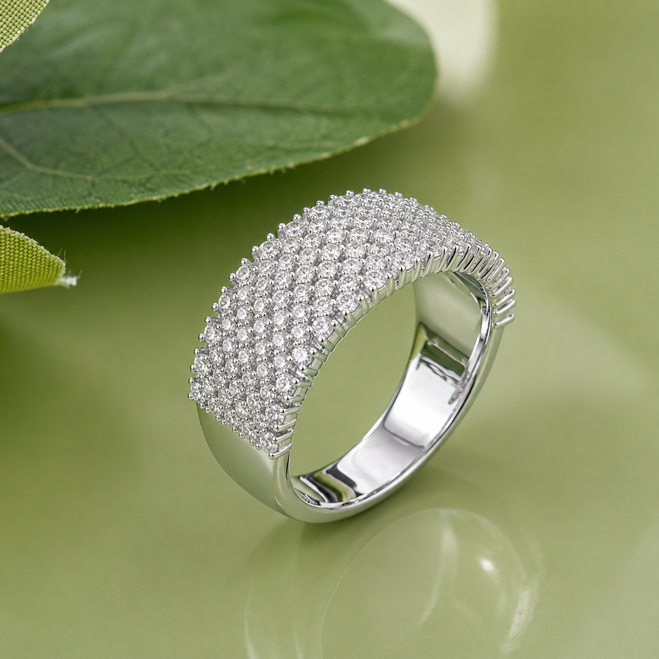 Premium Sterling Silver Ring for Men with Pavé Cubic Zirconia