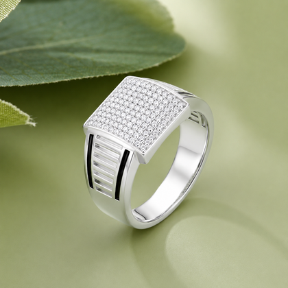 Modern 925 Sterling Silver Ring for Men with Black Enamel Detail