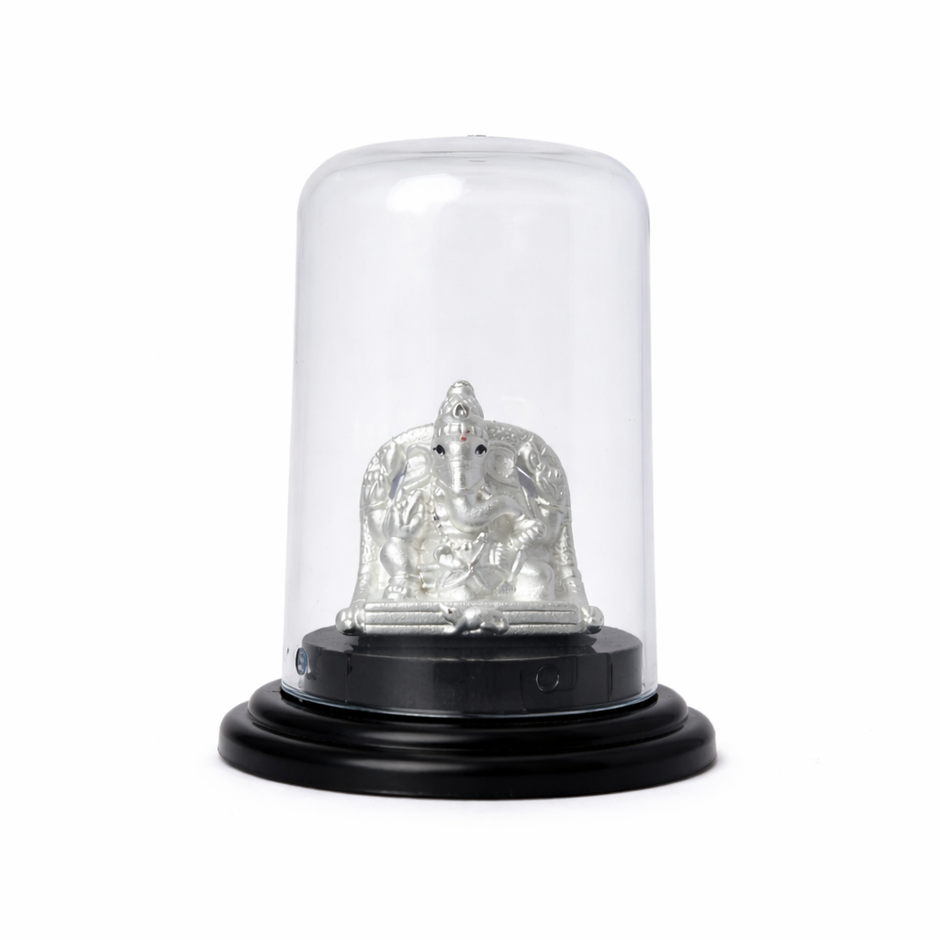 Ganesh Ji Sitting Silver Murti with Dome