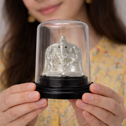 Ganesh Ji Sitting Silver Murti with Dome