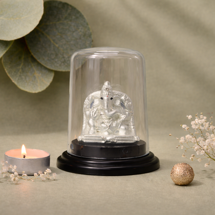 Ganesh Ji Sitting Silver Murti with Dome