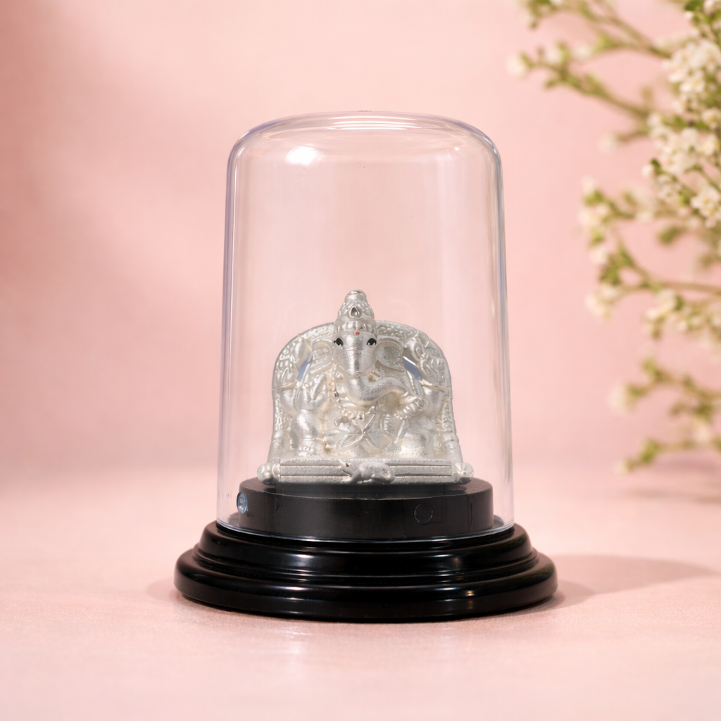 Ganesh Ji Sitting Silver Murti with Dome