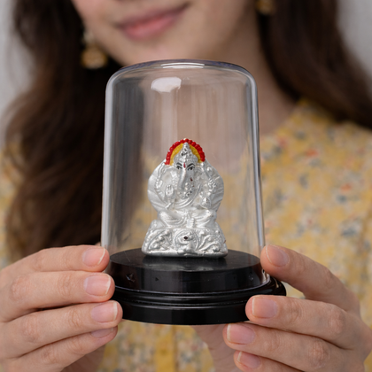 Ganpati Bappa Silver Murti with Dome