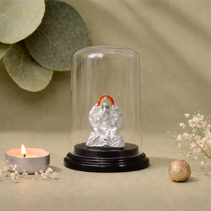 Ganpati Bappa Silver Murti with Dome