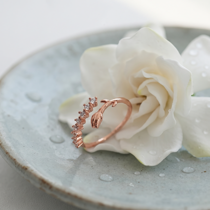 Rose Gold Tulip Floral CZ 925 Sterling Silver Open Ring for Women