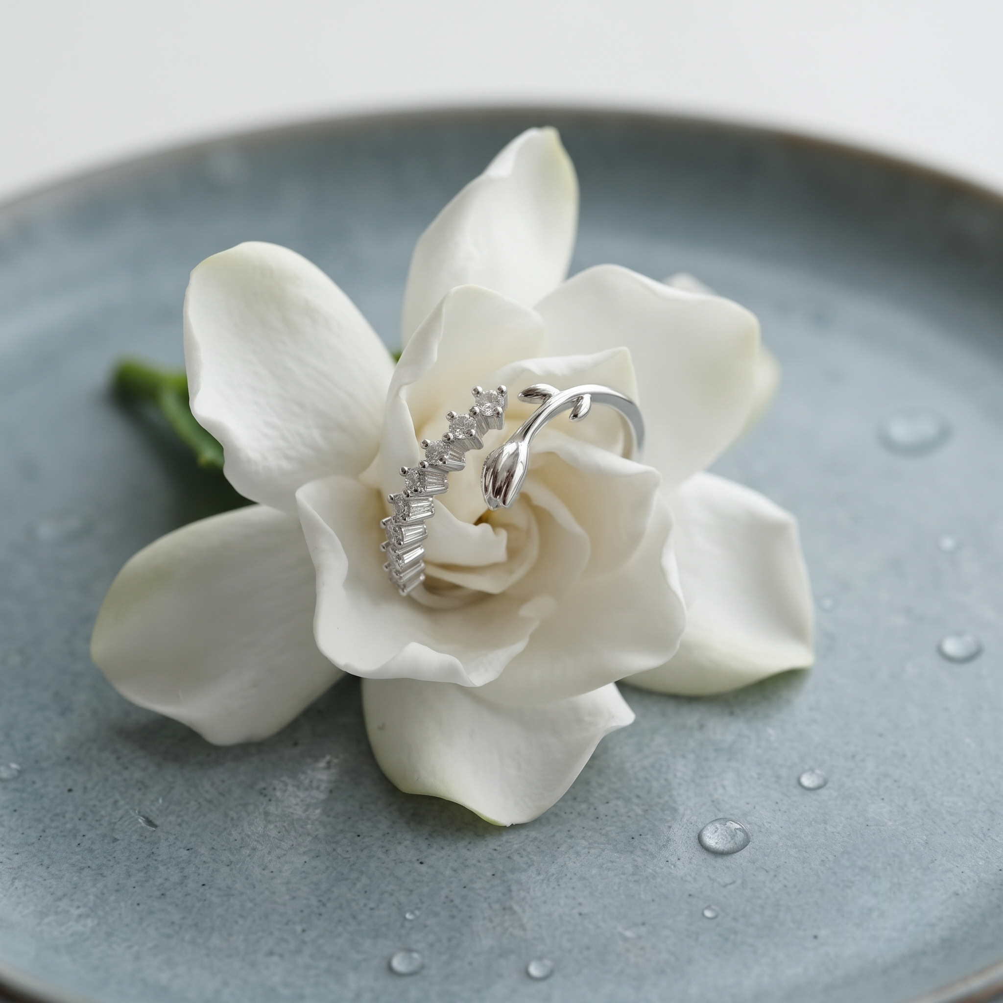 Tulip Floral CZ 925 Sterling Silver Open Ring for Women