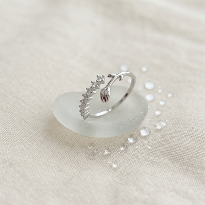 Tulip Floral CZ 925 Sterling Silver Open Ring for Women