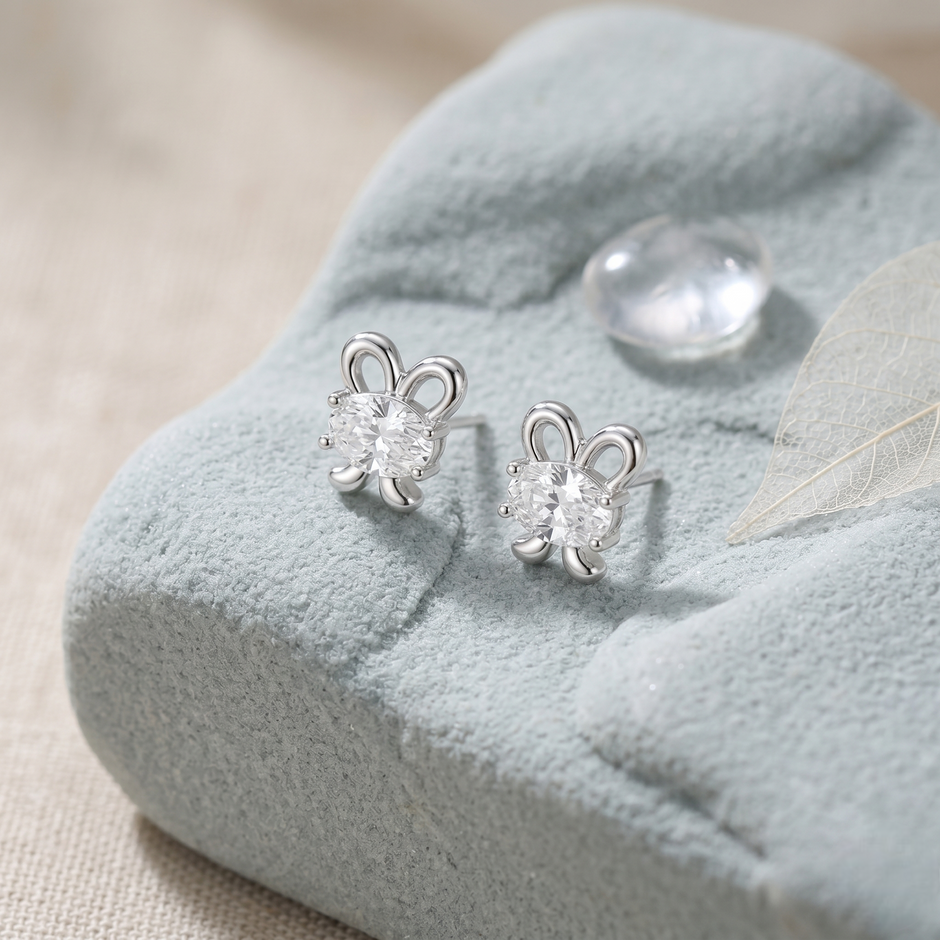 Butterfly CZ Diamond Design 925 Sterling Silver Stud Earrings for Women