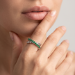 925 Sterling Silver Heart Eternity Ring with Green CZ Stones
