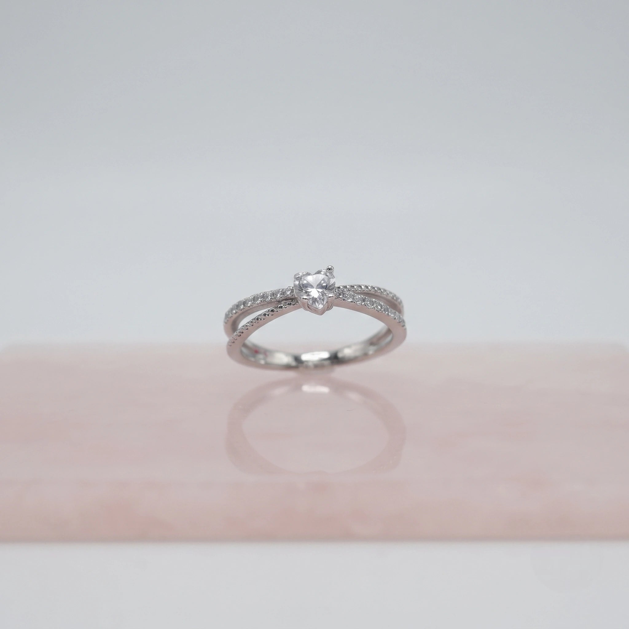 Heart Solitaire CZ 925 Sterling Silver Crossover Ring for Women