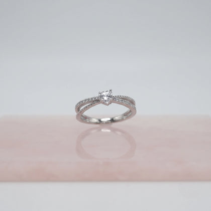 Heart Solitaire CZ 925 Sterling Silver Crossover Ring for Women