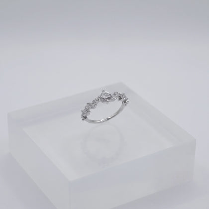 Round solitaire CZ silver ring for women with floral marquise stone design