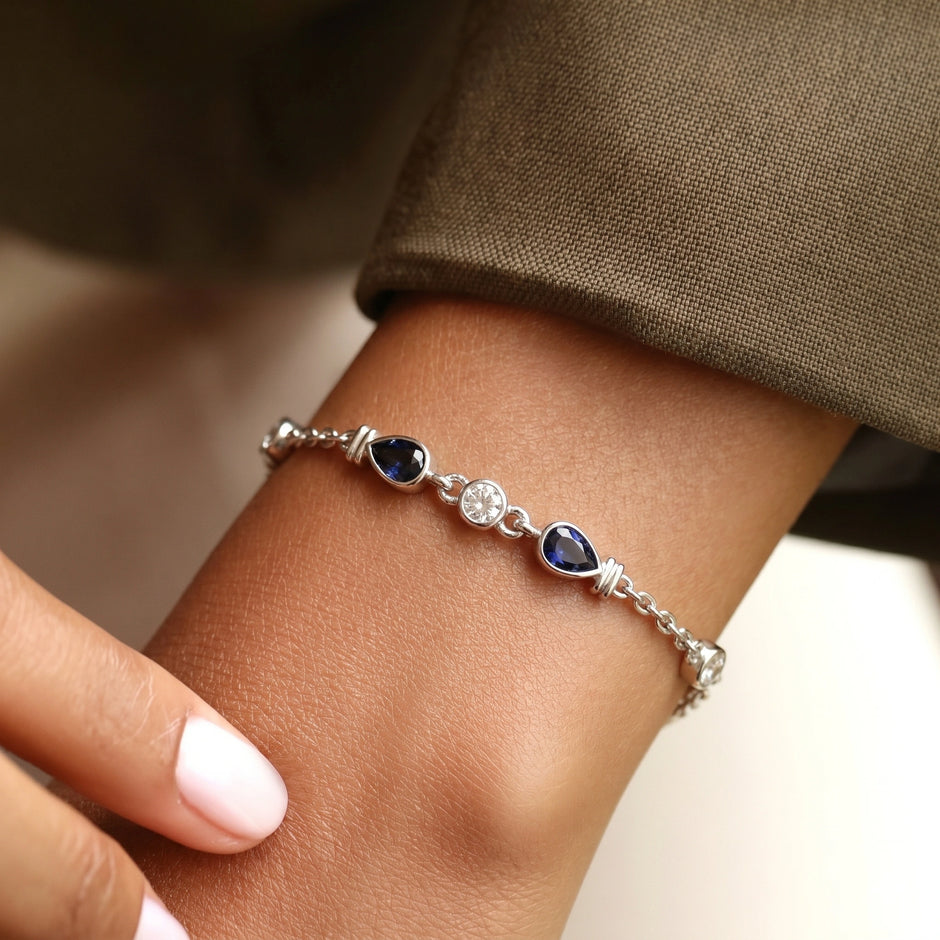 Silver 925 sterling silver bracelet with blue stones for women