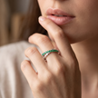 925 Sterling Silver Heart Eternity Ring with Green CZ Stones