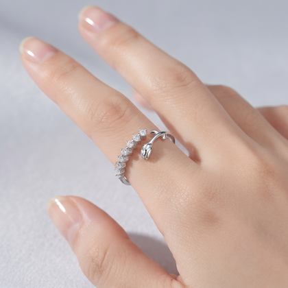 Tulip Floral CZ 925 Sterling Silver Open Ring for Women