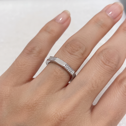 925 Sterling Silver Geometric Faceted CZ Band Ring