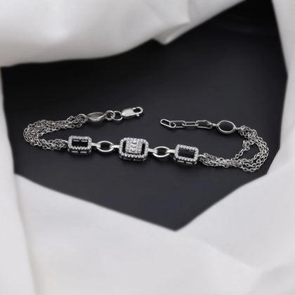 Geometric Chain Diamond Adjustable Silver Bracelet for Women