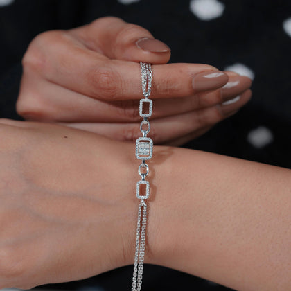 Geometric Chain Diamond Adjustable Silver Bracelet for Women