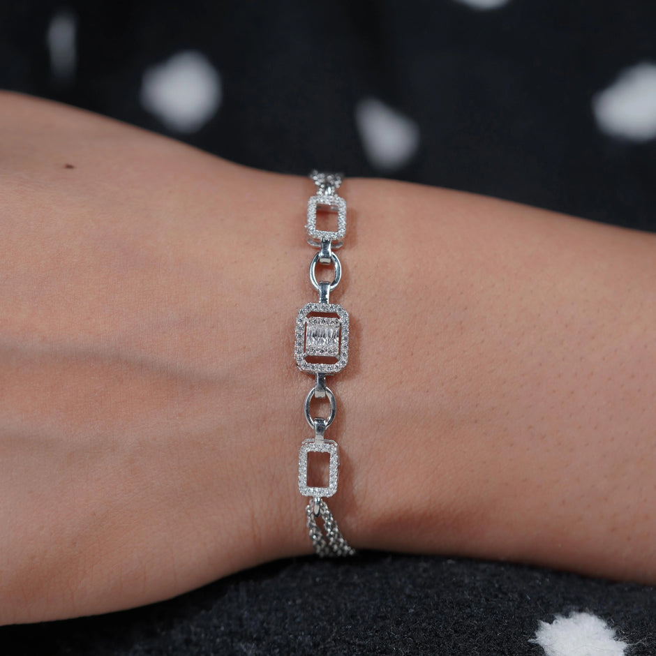Geometric Chain Diamond Adjustable Silver Bracelet for Women