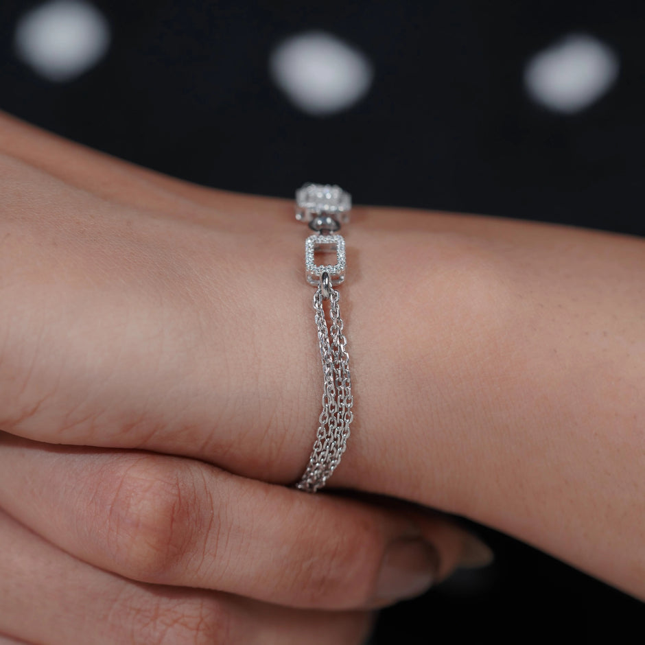 Geometric Chain Diamond Adjustable Silver Bracelet for Women
