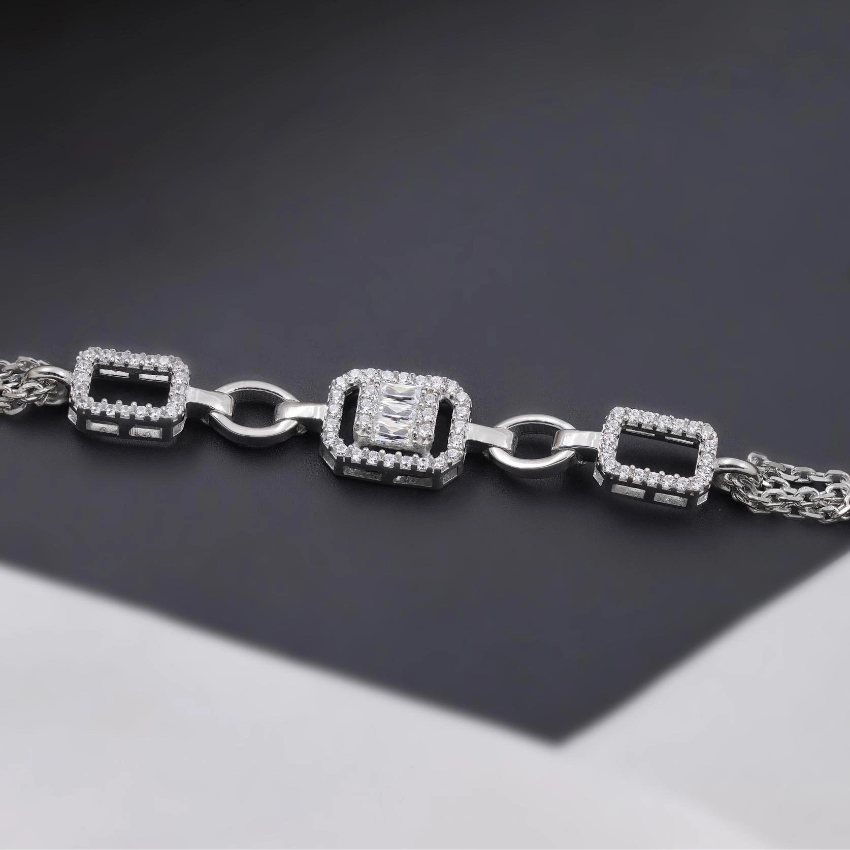 Geometric Chain Diamond Adjustable Silver Bracelet for Women