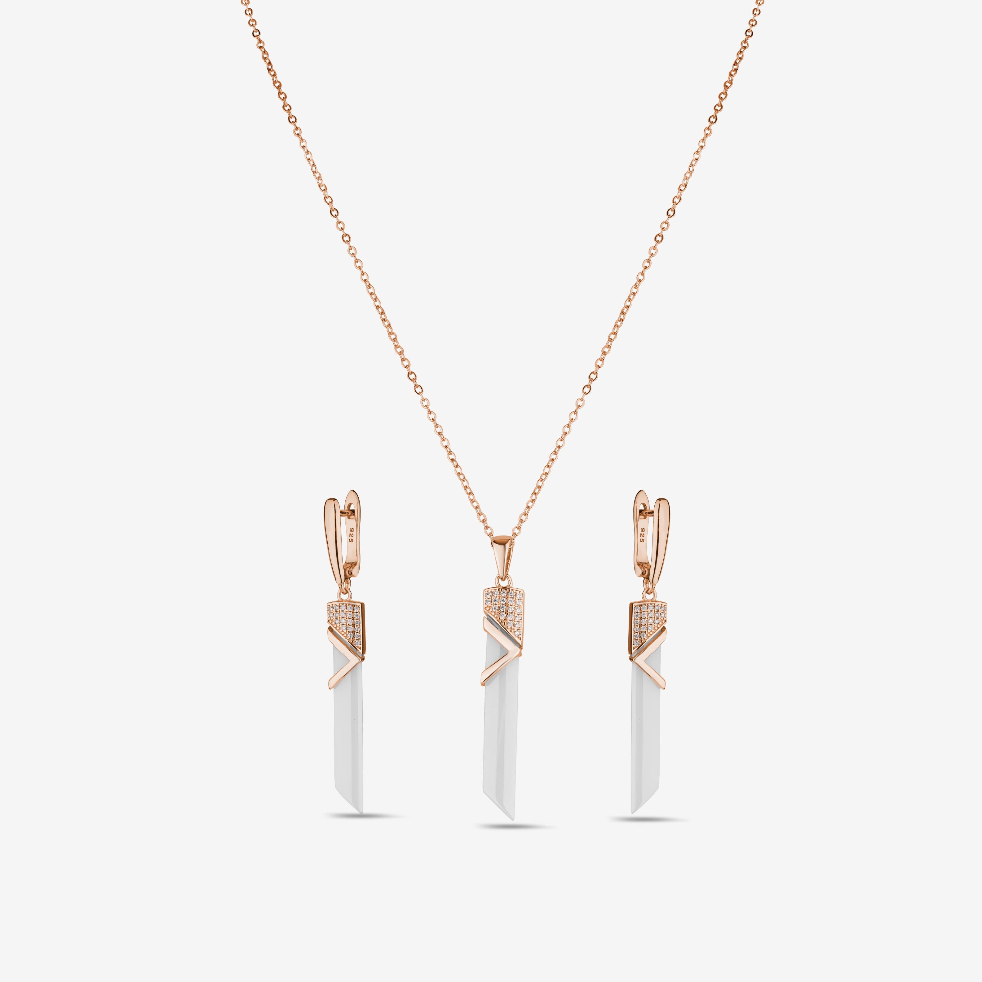 Geometric Drop 925 Sterling Silver Rose Gold Pendant Set for Women