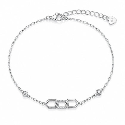 925 Sterling Silver Interlocking Link CZ Bracelet for Women