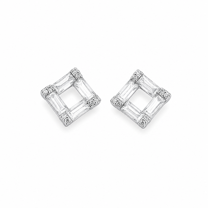 Geometric Square Baguette CZ Diamond 925 Sterling Silver Stud Earrings for Women