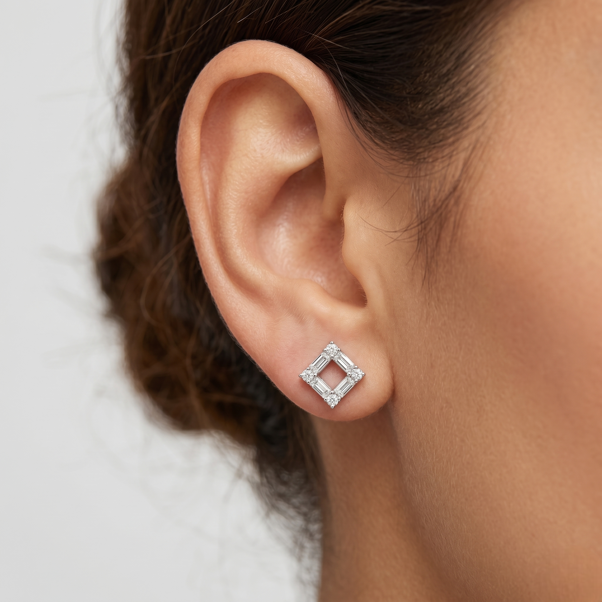 Geometric Square Baguette CZ Diamond 925 Sterling Silver Stud Earrings for Women