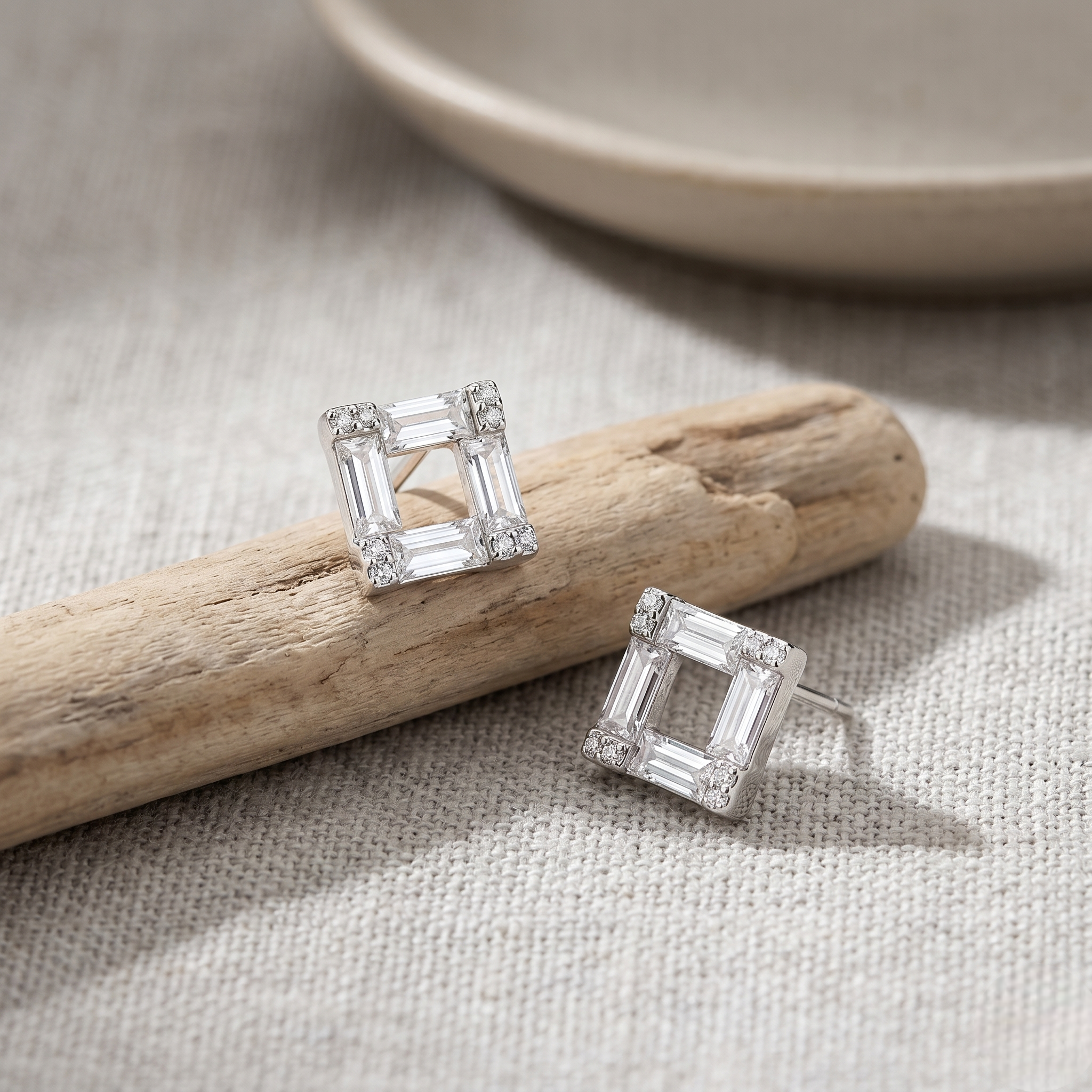 Geometric Square Baguette CZ Diamond 925 Sterling Silver Stud Earrings for Women