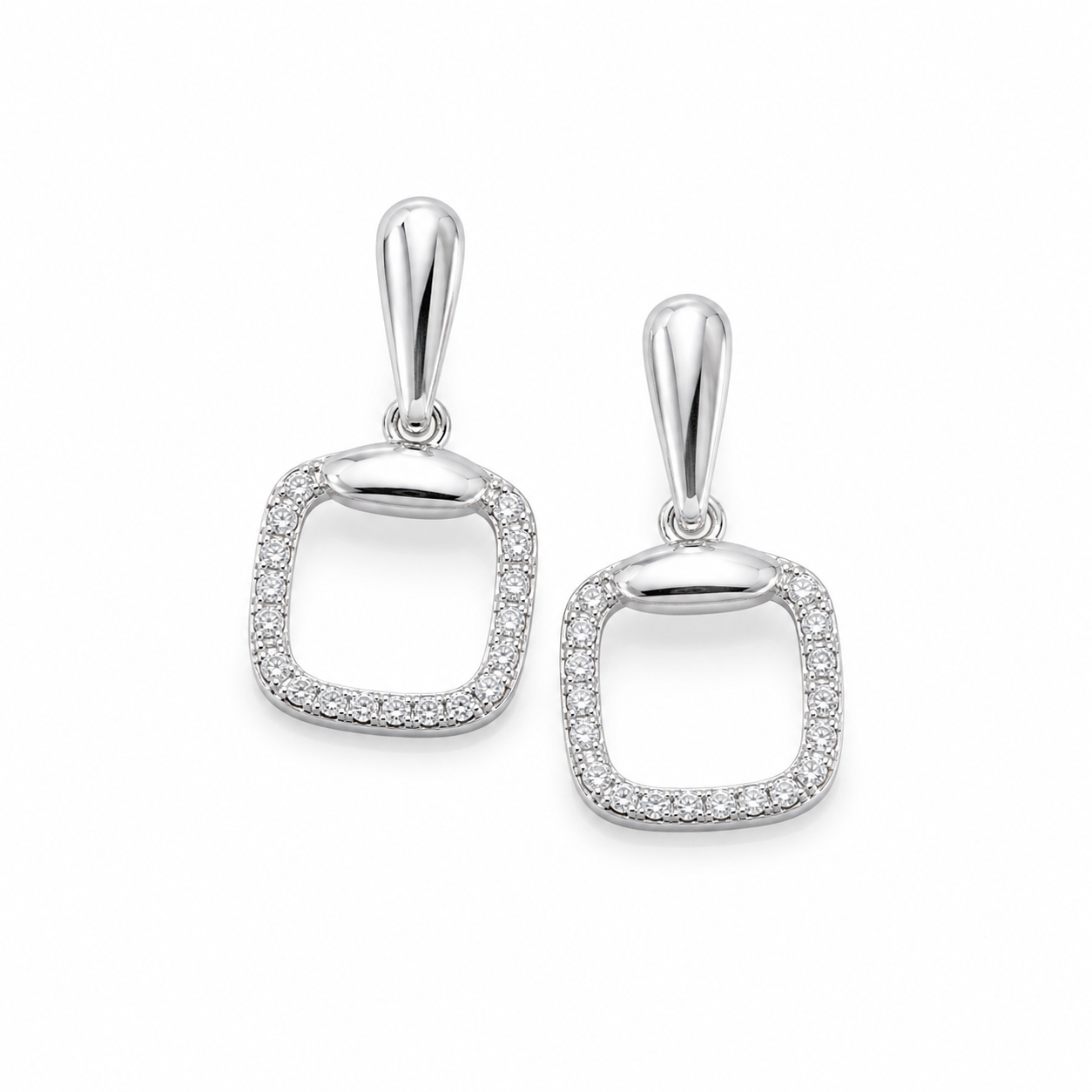 925 Sterling Silver Geometric Square Drop Earrings with Cubic Zirconia for Women