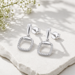 925 Sterling Silver Geometric Square Drop Earrings with Cubic Zirconia for Women