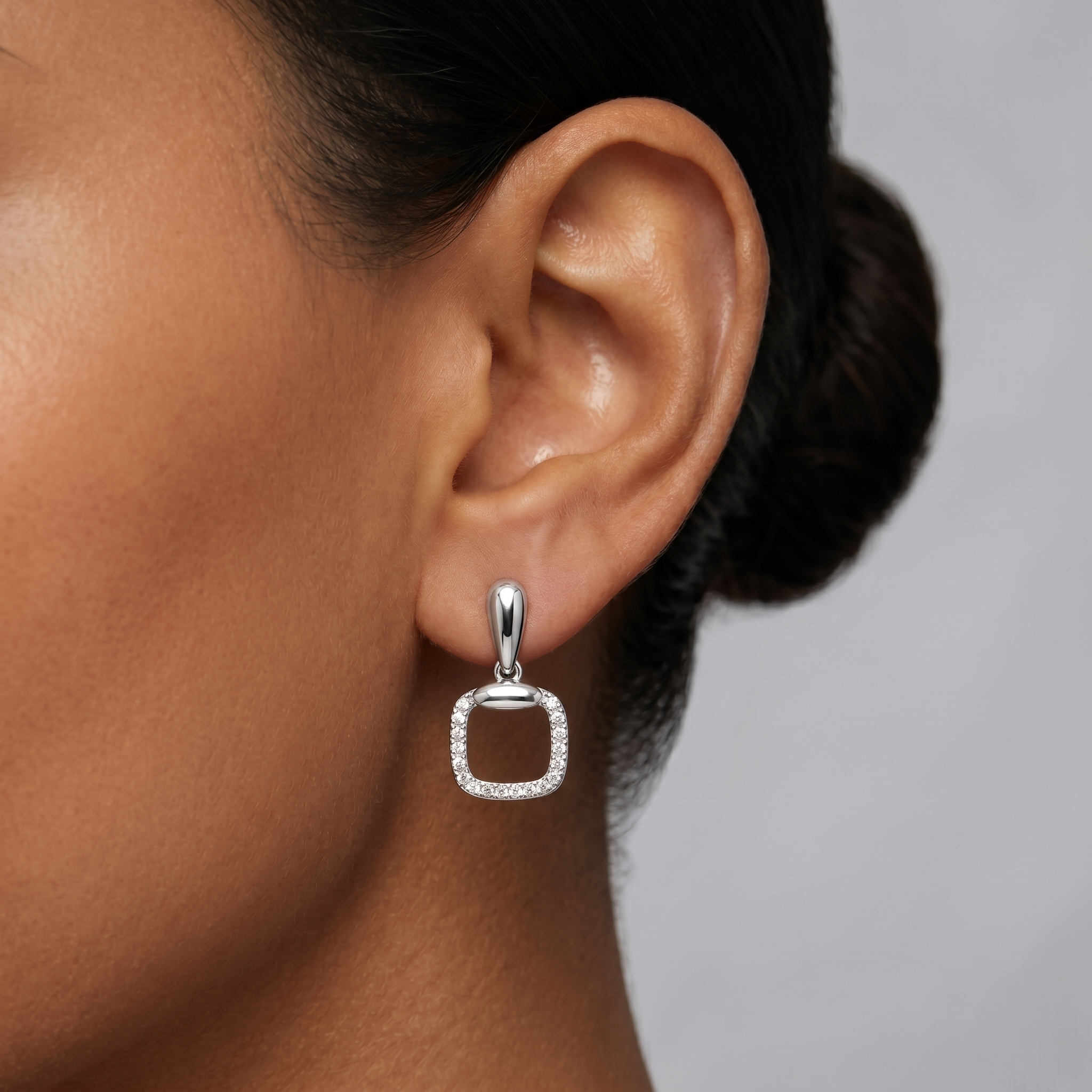 925 Sterling Silver Geometric Square Drop Earrings with Cubic Zirconia for Women