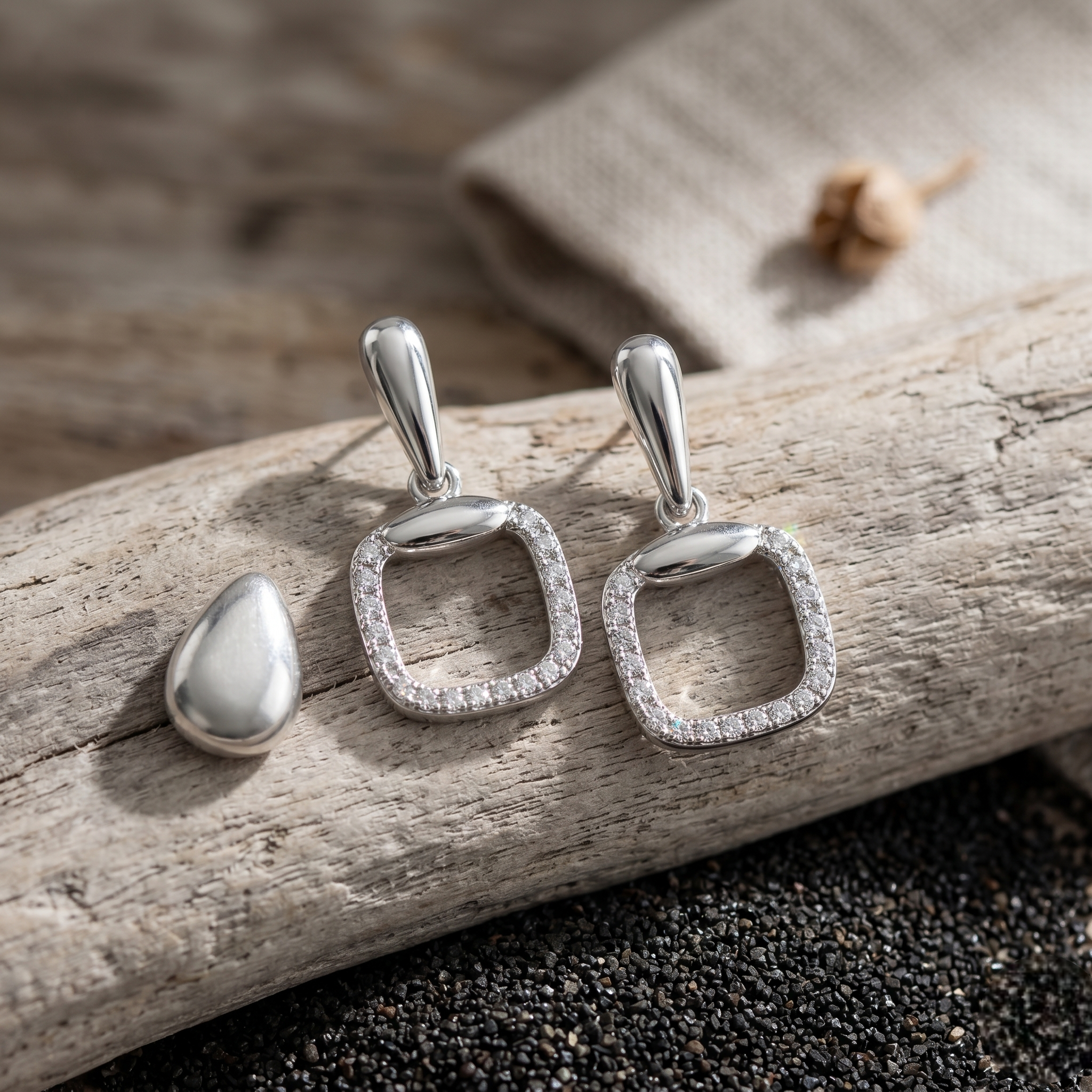 925 Sterling Silver Geometric Square Drop Earrings with Cubic Zirconia for Women