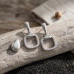 925 Sterling Silver Geometric Square Drop Earrings with Cubic Zirconia for Women