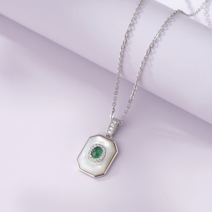 Geometric Emerald Glow Diamond 925 Sterling Silver Pendant Necklace for Women