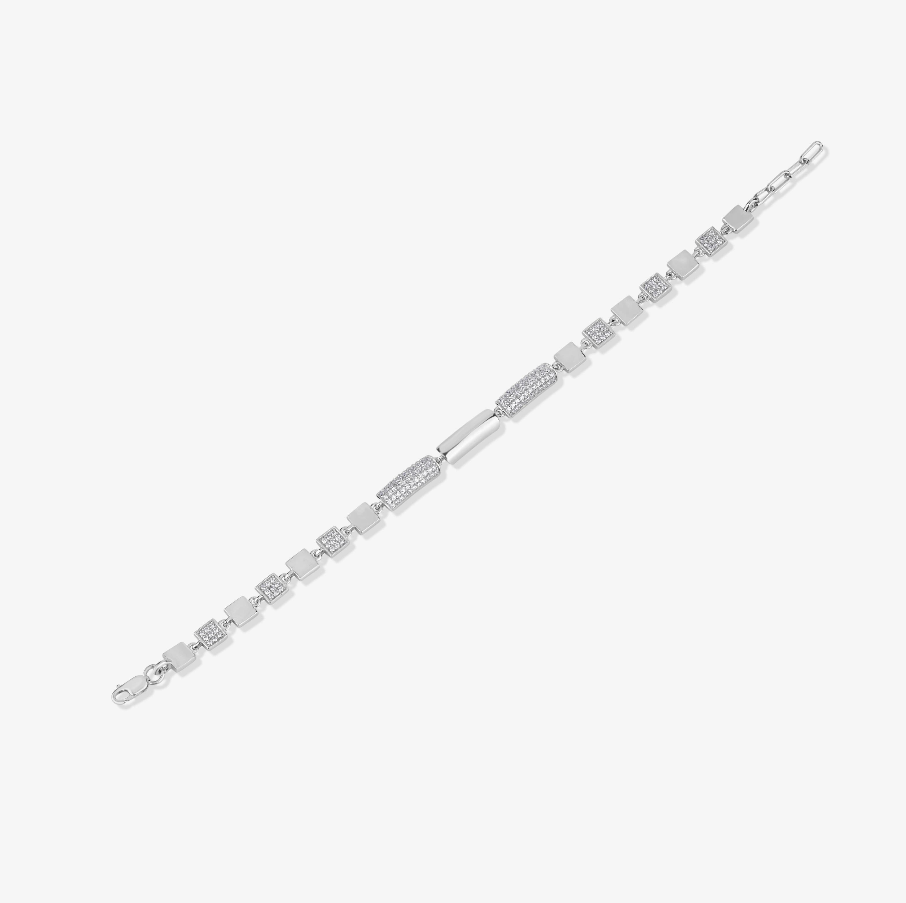 Geometric Diamond Link Silver Bracelet for Women