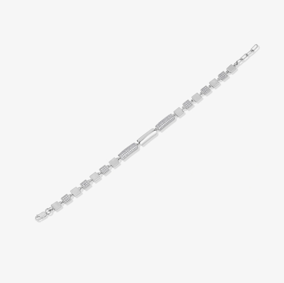 Geometric Diamond Link Silver Bracelet for Women
