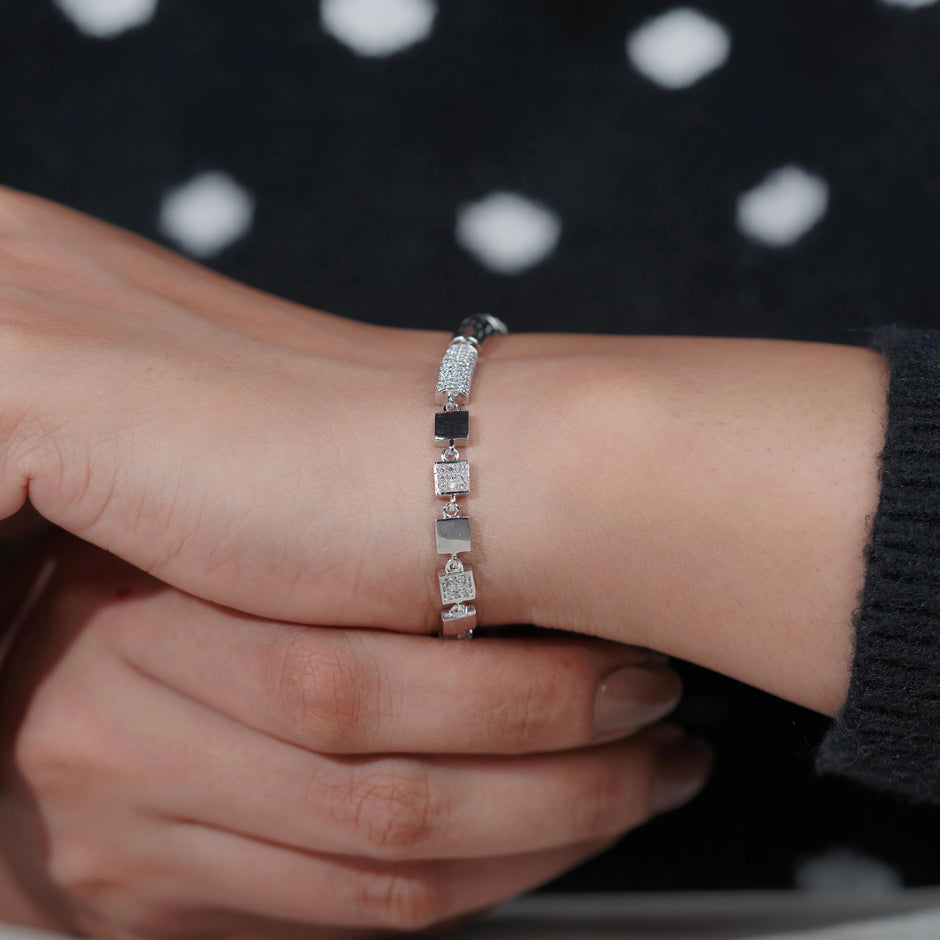 Geometric Diamond Link Silver Bracelet for Women