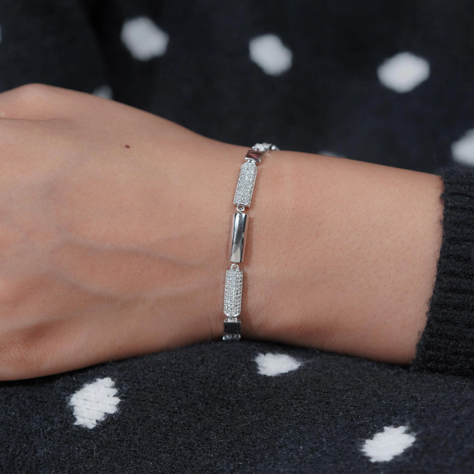 Geometric Diamond Link Silver Bracelet for Women