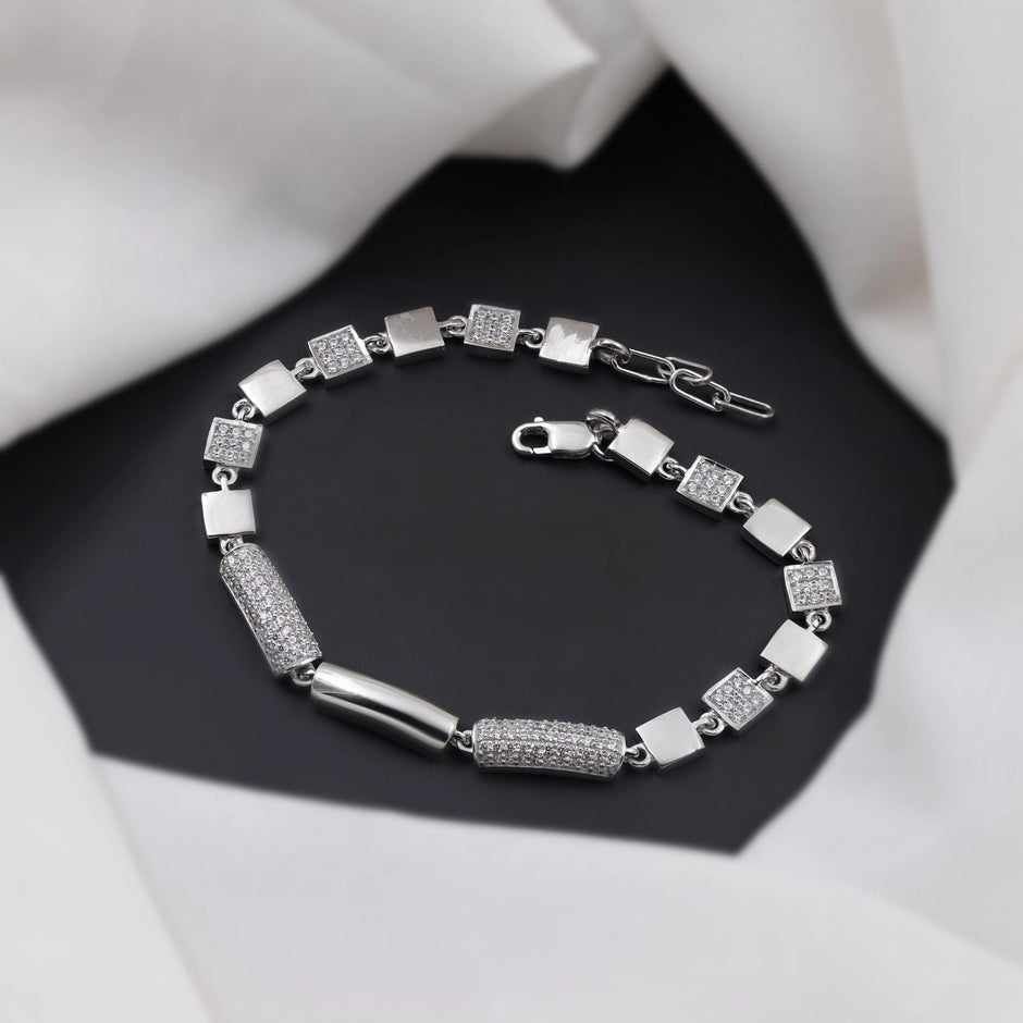 Geometric Diamond Link Silver Bracelet for Women