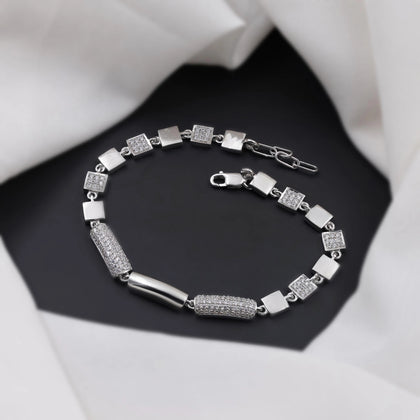 Geometric Diamond Link Silver Bracelet for Women