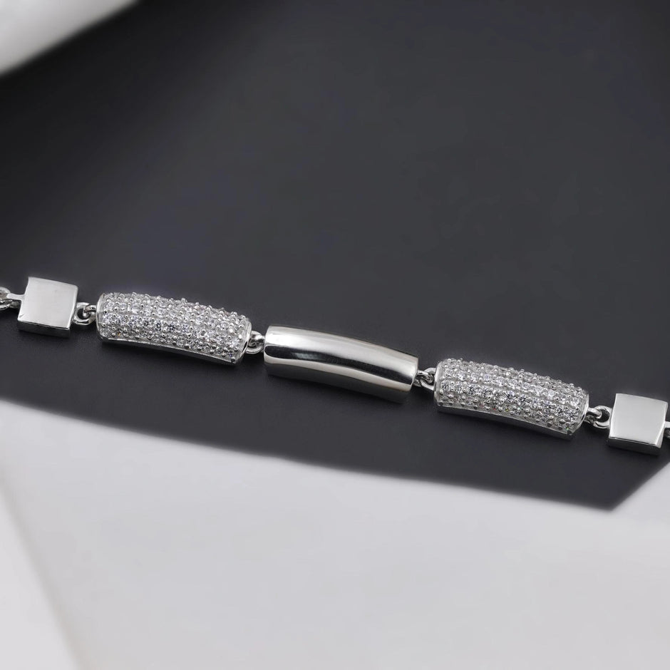 Geometric Diamond Link Silver Bracelet for Women