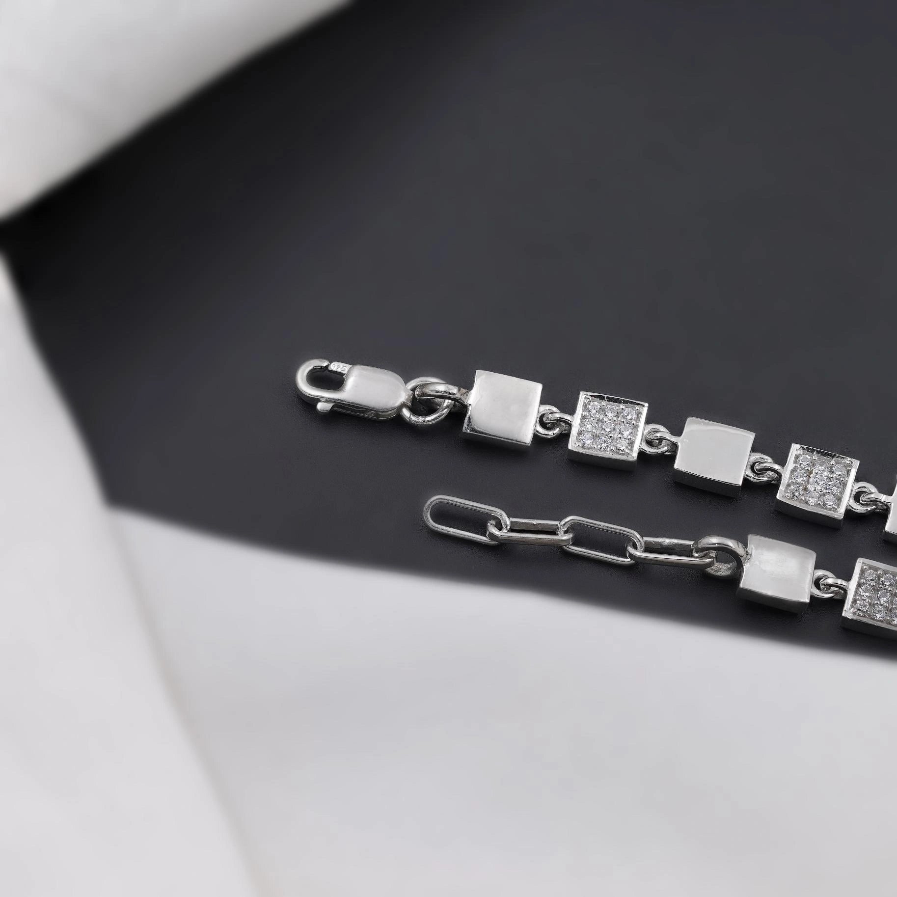 Geometric Diamond Link Silver Bracelet for Women