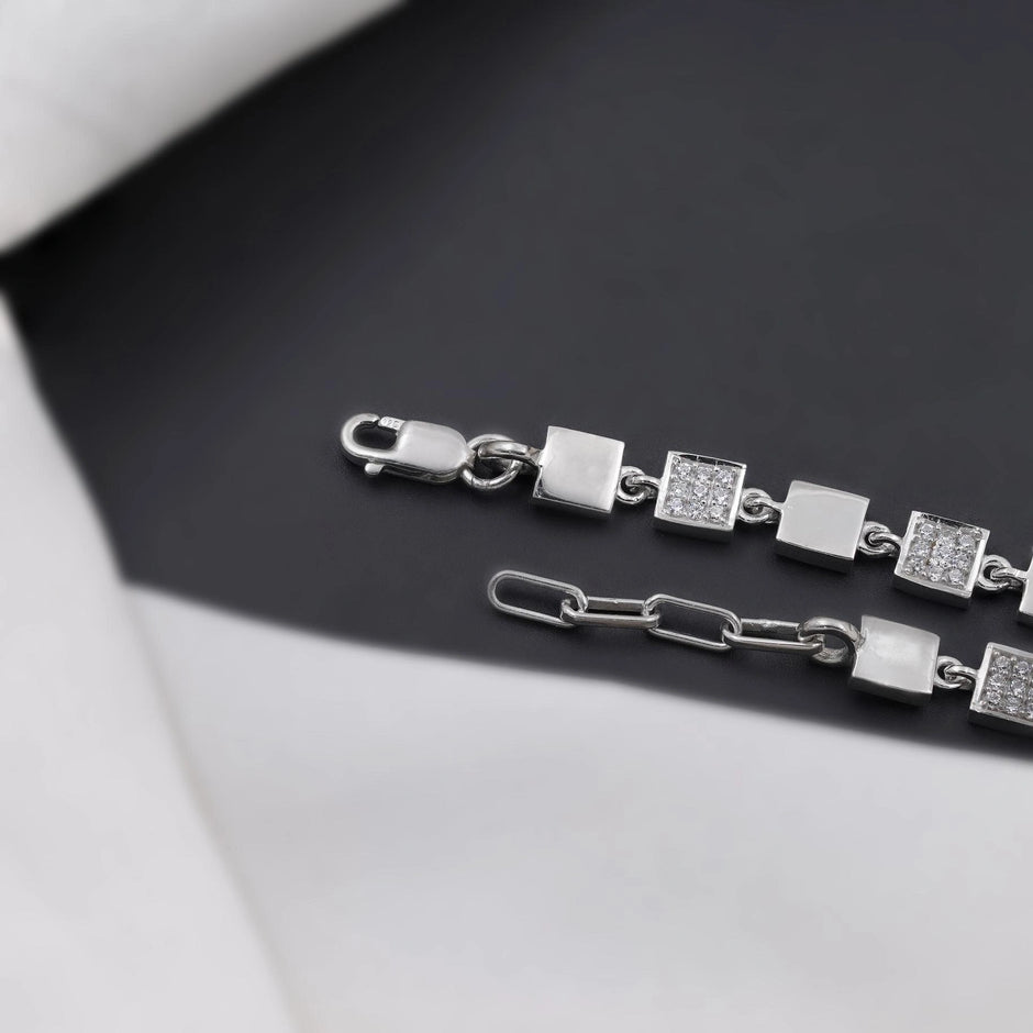 Geometric Diamond Link Silver Bracelet for Women