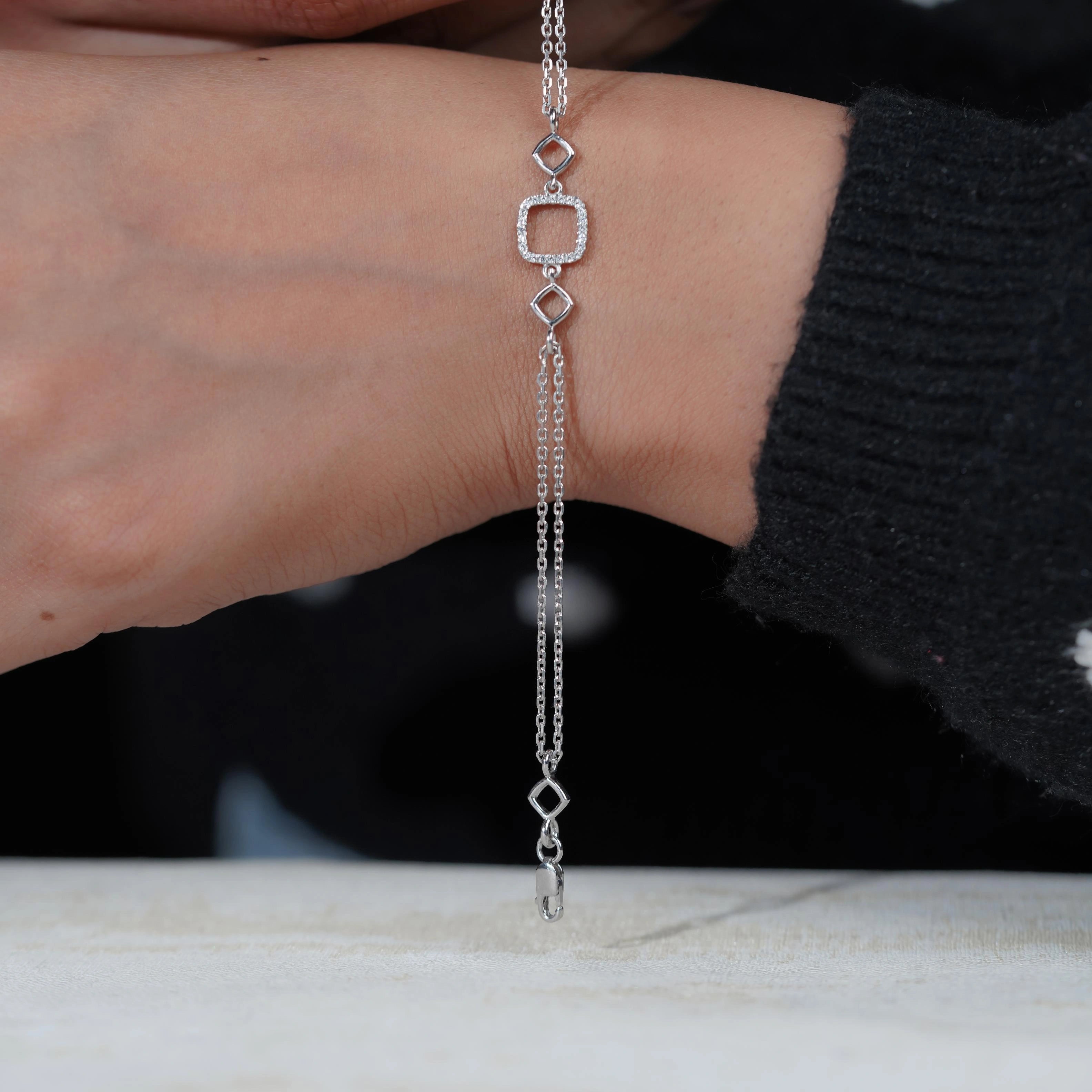 Geometric Diamond Adjustable Silver Bracelet for Women