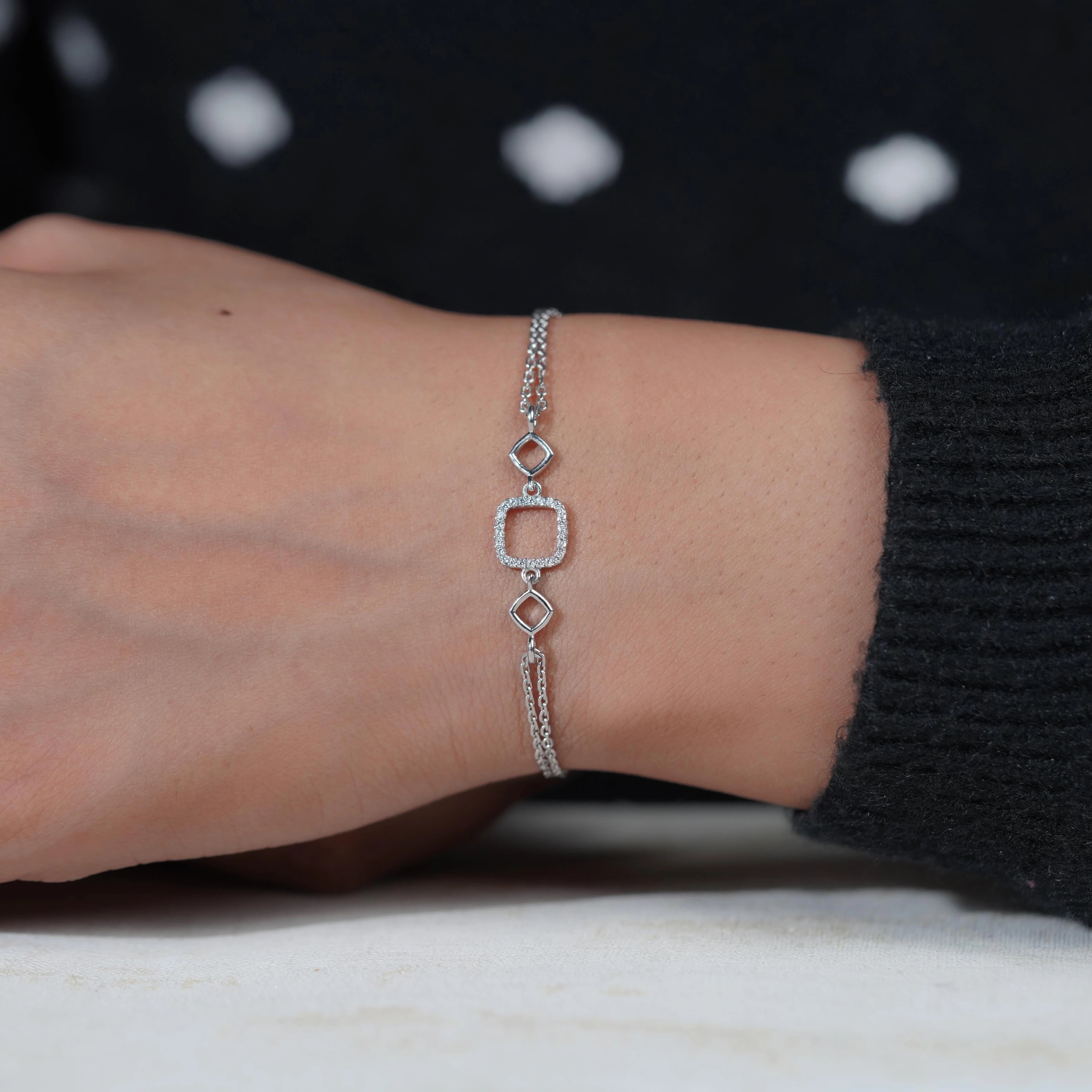 Geometric Diamond Adjustable Silver Bracelet for Women